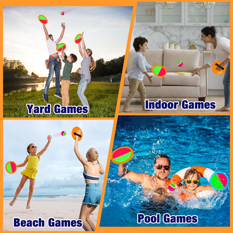 Qrooper Kids Outdoor Toys - Toss and Catch Game Set, Outside Yard Camping Beach Pool Toys Games for Boys Girls 3 4 5 6 7 8 9 10 Year Old, 4 Paddles 4 Balls (Orange+Orange) - Image 5
